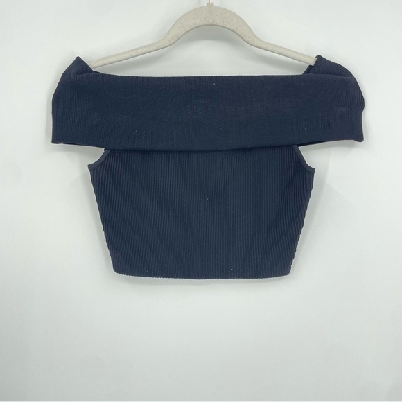 Aritzia Babaton Ribbed off the Shoulder Top black total eclipse sculpt knit Sz S - Picture 1 of 7